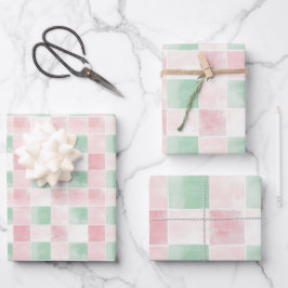Roze Groen Retro Patroon Kerstmis Inpakpapier Vel