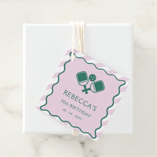 Roze Groen Retro Pickleball 30e verjaardag Bedankjes Labels (In situ)