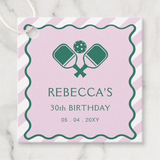 Roze Groen Retro Pickleball 30e verjaardag Bedankjes Labels (Voorkant)