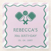 Roze Groen Retro Pickleball 30e verjaardag Glazen Onderzetter (Voorkant)