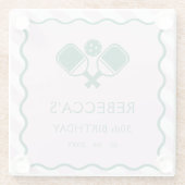 Roze Groen Retro Pickleball 30e verjaardag Glazen Onderzetter (Achterkant)