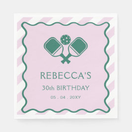 Roze Groen Retro Pickleball 30e verjaardag Servet