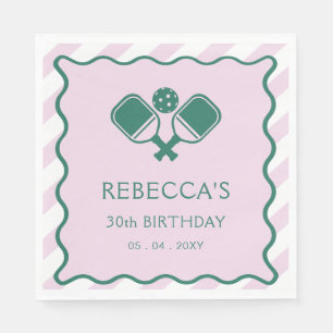 Roze Groen Retro Pickleball 30e verjaardag Servet