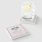 Roze Groen Retro Pickleball 30e verjaardag Stenen Onderzetter (Zijkant)