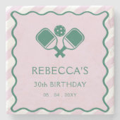 Roze Groen Retro Pickleball 30e verjaardag Stenen Onderzetter (Voorkant)