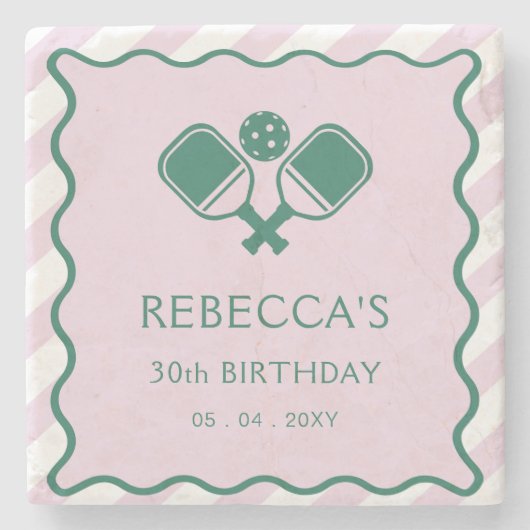 Roze Groen Retro Pickleball 30e verjaardag Stenen Onderzetter (Voorkant)