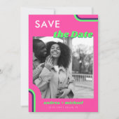 Roze & Groen Retro Regenboog Huwelijk Save The Date (Voorkant)