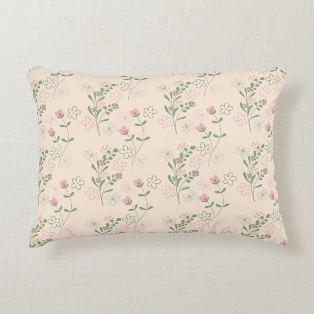 Roze Groen Retro Y2K 70s Bloempatroon Accent Kussen (Voorkant)