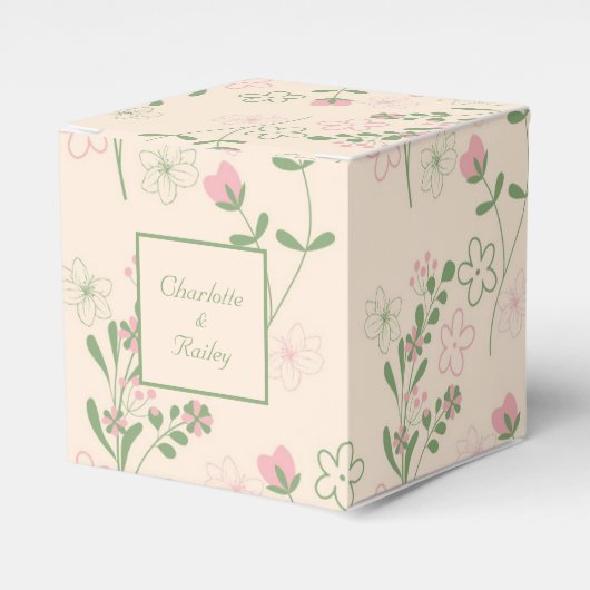 Roze Groen Retro Y2K 70s Bloempatroon Bedankdoosjes (Voorkant Zijde)