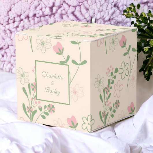 Roze Groen Retro Y2K 70s Bloempatroon Bedankdoosjes