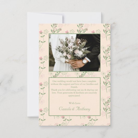 Roze Groen Retro Y2K 70s Bloempatroon Bedankkaart (Voorkant)