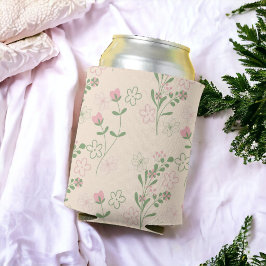 Roze Groen Retro Y2K 70s Bloempatroon Blikjeskoeler