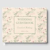 Roze Groen Retro Y2K 70s Bloempatroon Gastenboek (Voorkant)