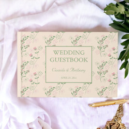 Roze Groen Retro Y2K 70s Bloempatroon Gastenboek
