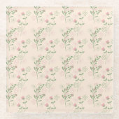 Roze Groen Retro Y2K 70s Bloempatroon Glazen Onderzetter (Voorkant)