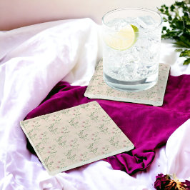 Roze Groen Retro Y2K 70s Bloempatroon Glazen Onderzetter