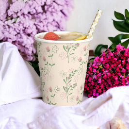 Roze Groen Retro Y2K 70s Bloempatroon Papieren Bekers