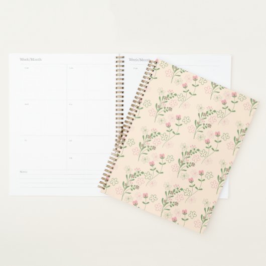 Roze Groen Retro Y2K 70s Bloempatroon Planner (Display)