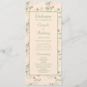 Roze Groen Retro Y2K 70s Bloempatroon Programmakaart (Voorkant)