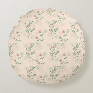 Roze Groen Retro Y2K 70s Bloempatroon Rond Kussen