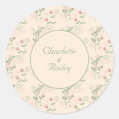 Roze Groen Retro Y2K 70s Bloempatroon Ronde Sticker (Voorkant)