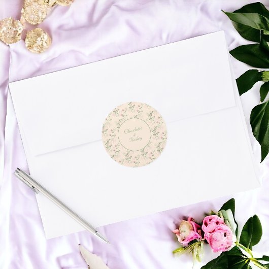 Roze Groen Retro Y2K 70s Bloempatroon Ronde Sticker