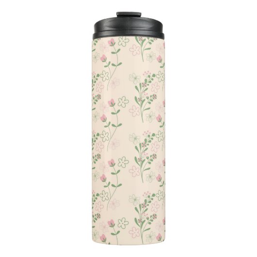 Roze Groen Retro Y2K 70s Bloempatroon Thermosbeker (Voorkant)