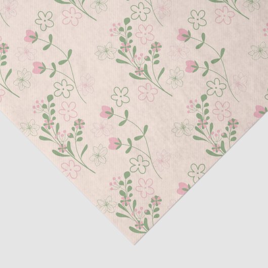 Roze Groen Retro Y2K 70s Bloempatroon Tissuepapier (Detail)