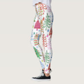 Roze groen rood blauw patroon met rode kerstbomen leggings (Links)