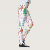 Roze groen rood blauw patroon met rode kerstbomen leggings (Rechts)