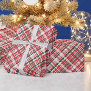 Roze Groen Rood Schotse Plaid Kerstvakantie Cadeaupapier