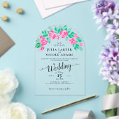 Roze Groen Roos bloemblaadjes bloementuin bruiloft Acryl Uitnodigingen (Insitu (Huwelijk))