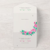 Roze Groen Roos bloemblaadjes bloementuin bruiloft All In One Uitnodiging (Buitenkant)