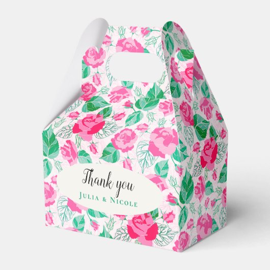 Roze Groen Roos bloemblaadjes bloementuin bruiloft Bedankdoosjes (Voorkant Zijde)