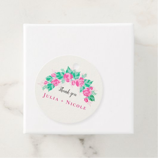 Roze Groen Roos bloemblaadjes bloementuin bruiloft Bedankjes Labels (In situ)