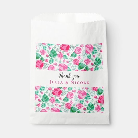 Roze Groen Roos bloemblaadjes bloementuin bruiloft Bedankzakje (Voorkant)