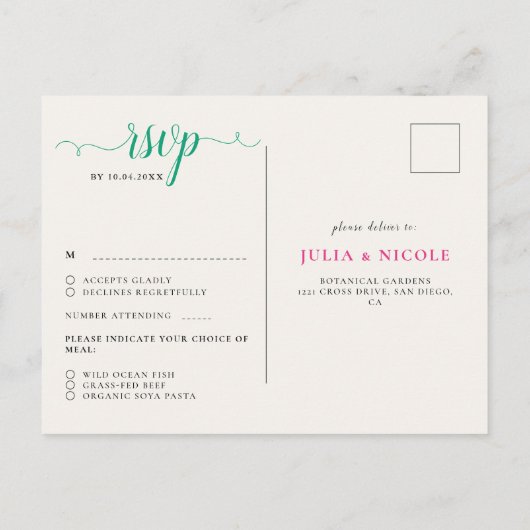 Roze Groen Roos bloemblaadjes bloementuin bruiloft Briefkaart (Achterkant)