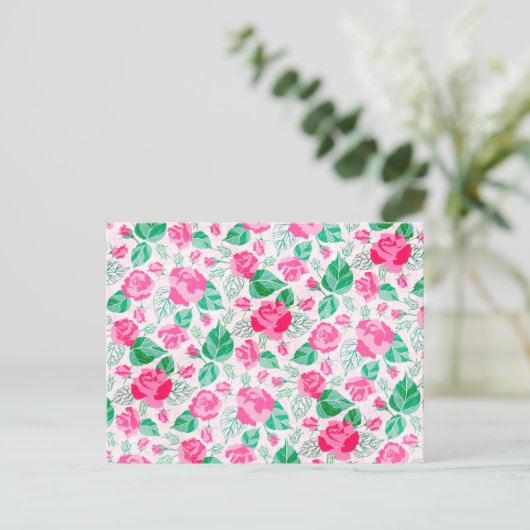 Roze Groen Roos bloemblaadjes bloementuin bruiloft Briefkaart (Staand voorkant)