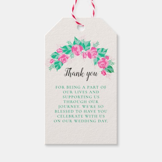 Roze Groen Roos bloemblaadjes bloementuin bruiloft Cadeaulabel (Voorkant)