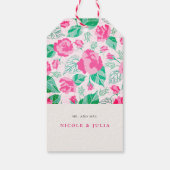 Roze Groen Roos bloemblaadjes bloementuin bruiloft Cadeaulabel (Achterkant)