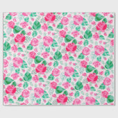 Roze Groen Roos bloemblaadjes bloementuin bruiloft Cadeaupapier (Vlak)