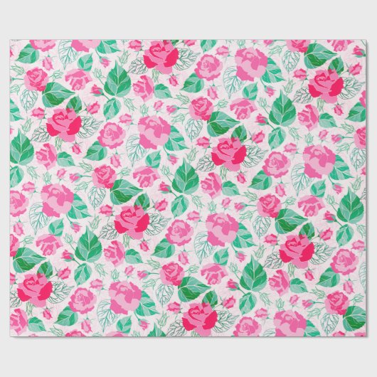 Roze Groen Roos bloemblaadjes bloementuin bruiloft Cadeaupapier (Vlak)