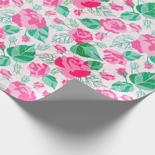 Roze Groen Roos bloemblaadjes bloementuin bruiloft Cadeaupapier (Hoek)