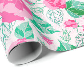 Roze Groen Roos bloemblaadjes bloementuin bruiloft Cadeaupapier (Rol Hoek)