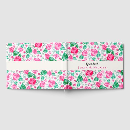 Roze Groen Roos bloemblaadjes bloementuin bruiloft Gastenboek (Volledig)