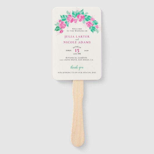 Roze Groen Roos bloemblaadjes bloementuin bruiloft Handwaaier (Voorkant)