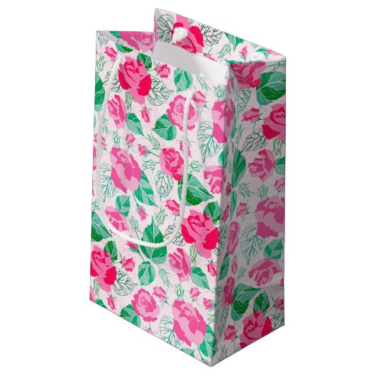 Roze Groen Roos bloemblaadjes bloementuin bruiloft Klein Cadeauzakje (Achterkant Gekanteld)