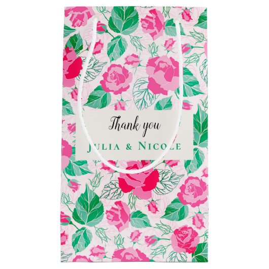 Roze Groen Roos bloemblaadjes bloementuin bruiloft Klein Cadeauzakje (Voorkant)