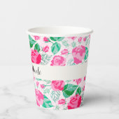 Roze Groen Roos bloemblaadjes bloementuin bruiloft Papieren Bekers (Achterkant)
