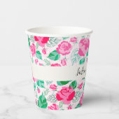 Roze Groen Roos bloemblaadjes bloementuin bruiloft Papieren Bekers (Voorkant)